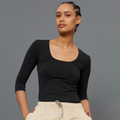 Black BeGood ¾ sleeve shaping top, a stylish beauty clothing piece with fitted design and comfortable fabric.