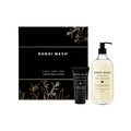 Bondi Wash hand care duo with hand wash and cream in front of a black box packaging.