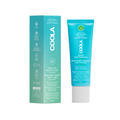 COOLA Classic Fair Sunscreen Lotion SPF 30 cucumber tube and matching box in a bright turquoise blue color, shown on a plain white background.