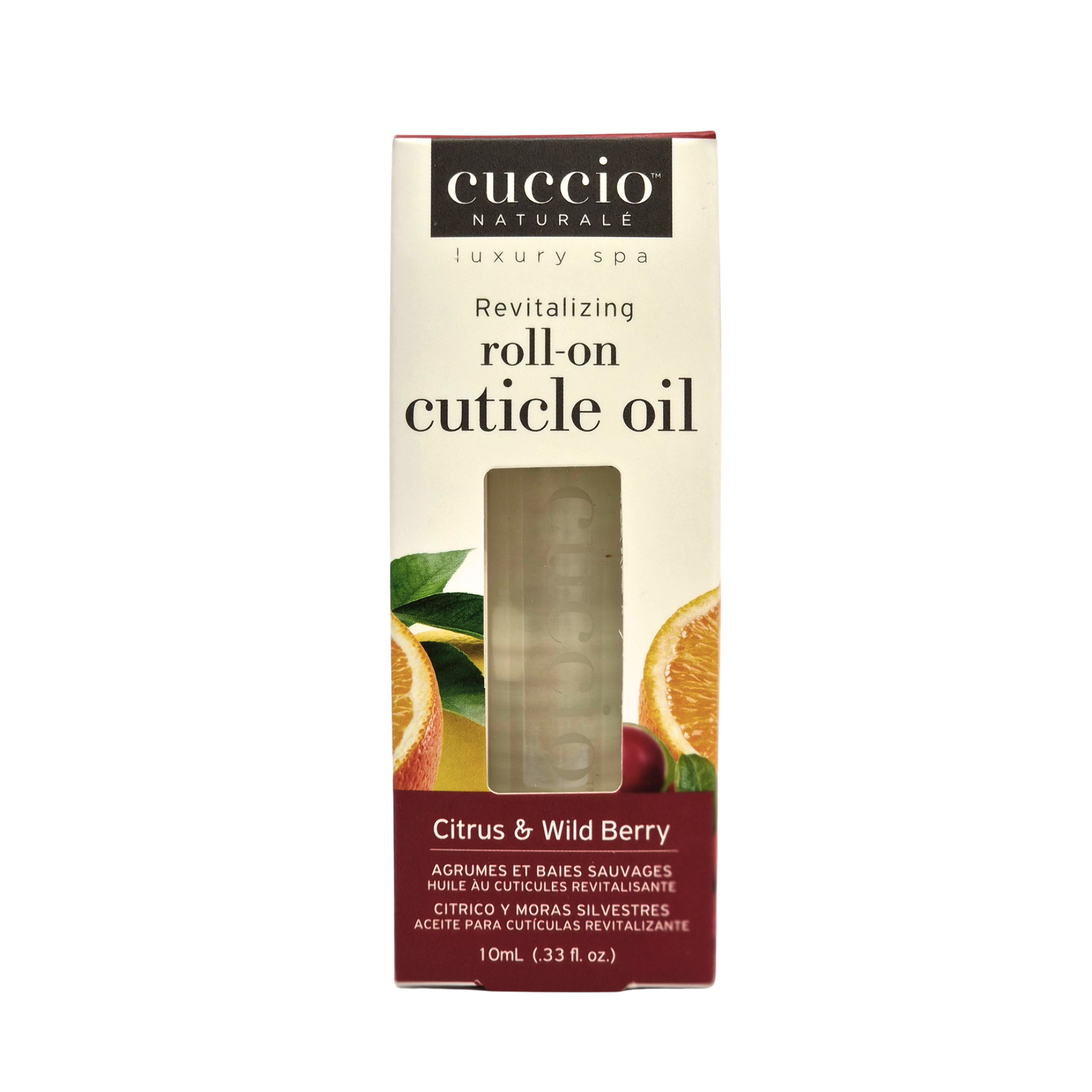 Cuccio Naturalé revitalizing roll-on cuticle oil with citrus and wild berry, 10ml bottle for nourishing cuticle care