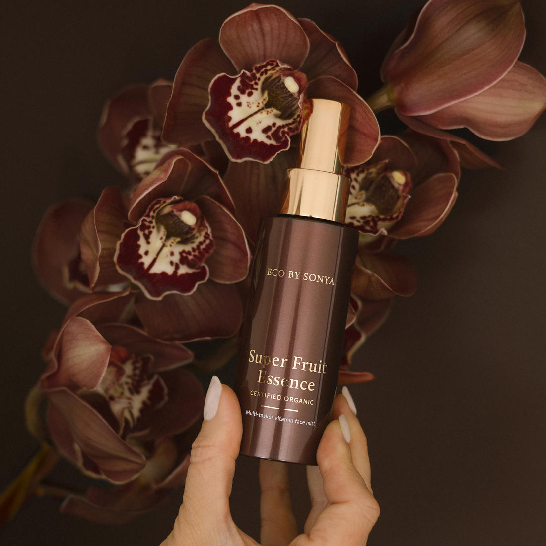 ECO BY SONYA Super Fruit Essence bottle and packaging on a white background