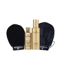 Eco-Sonya facial tan gift set featuring a gold Face Tan Water bottle, a gold Hemdtan bottle, and two black mitts with Eco-Sonya branding, arranged on a white background.