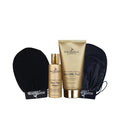 EcoSonya Family Invisible Tan facial tan set with a gold tube, a gold face tan water bottle, and two black mitts on a white background.