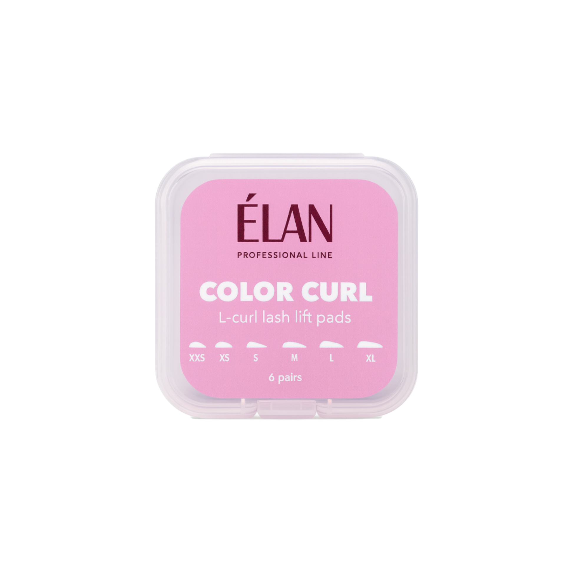 Pink container of ÉLAN Color Curl Lash Lift Pads on a white background