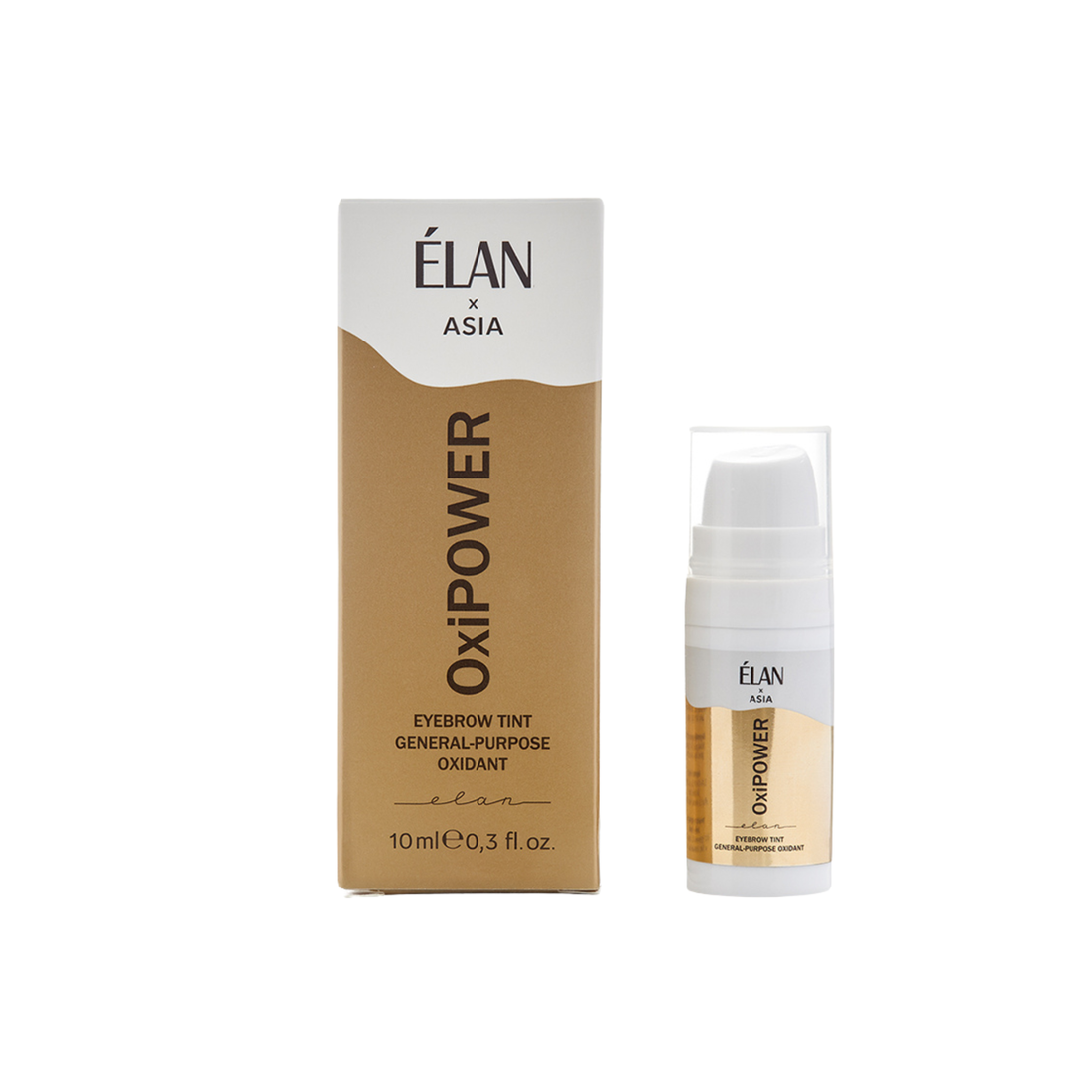 Élan OxiPOWER Eyebrow Tint oxidant bottle for lashes and brows by Élan Cosmetics, with a white cap and clear label.