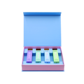 Set of cosmetic tubes in a pink and blue box on a white background