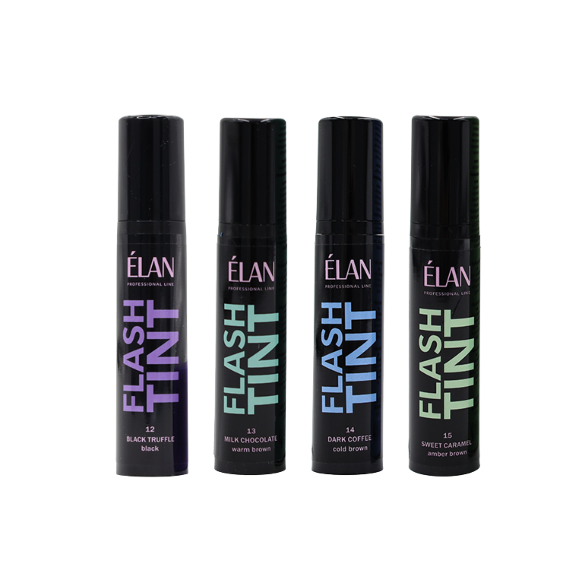 Four bottles of Élan Flash Tint on a white background