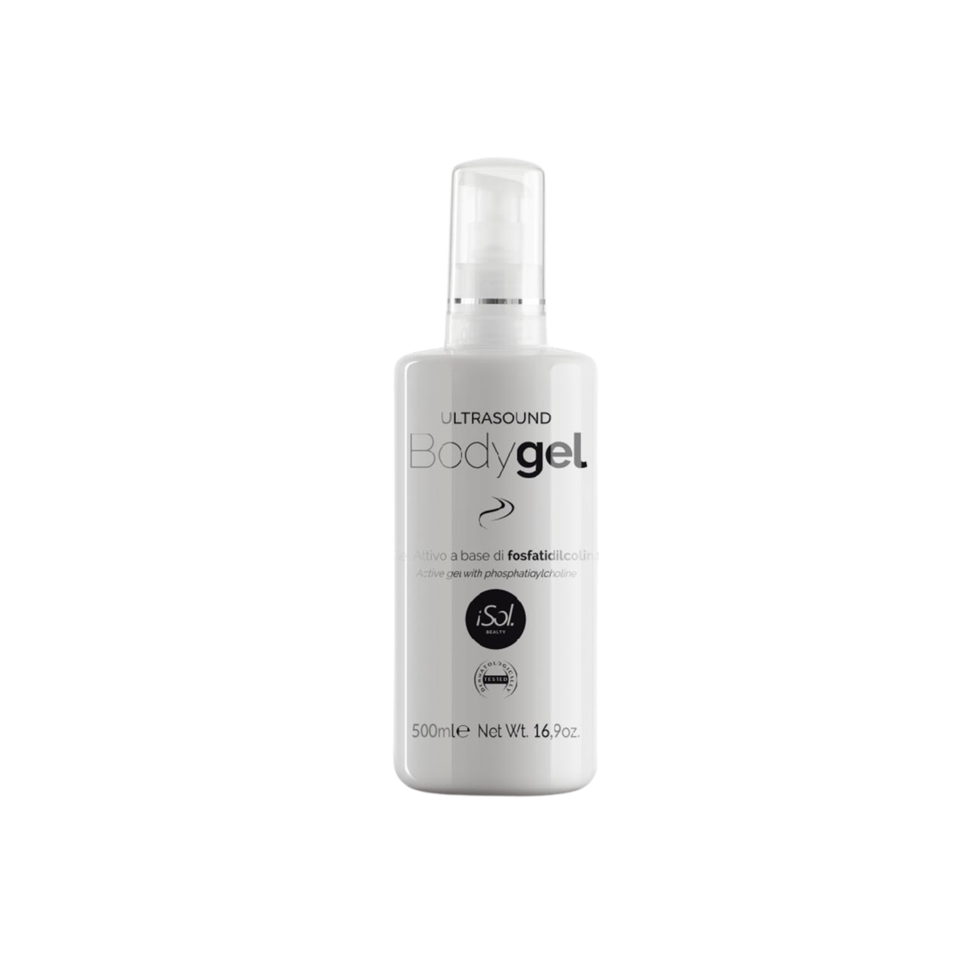 Isol Ultrasound Body Gel bottle with a gold cap and on a white background