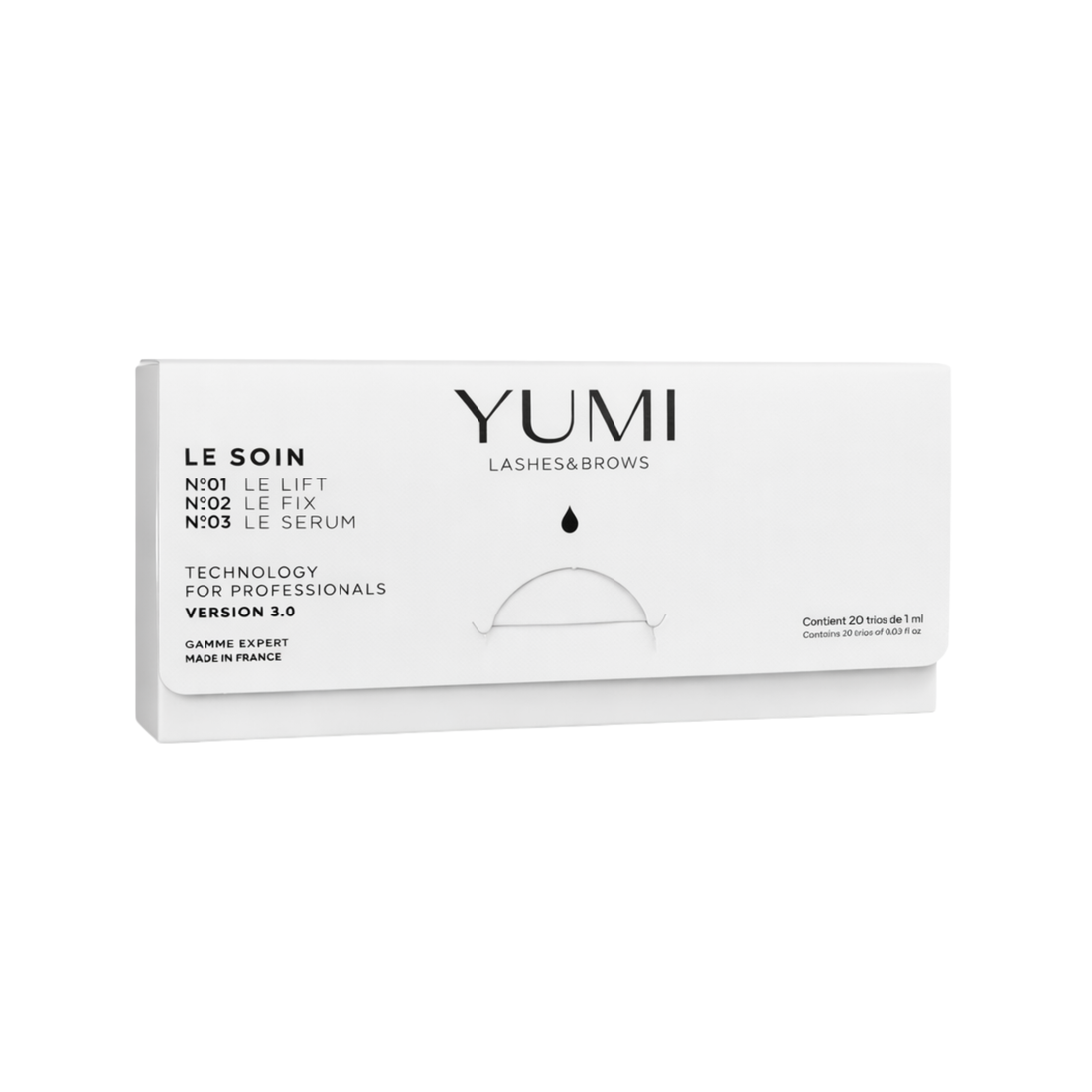YUMI lashes and brows 3.0 product packaging on a white background