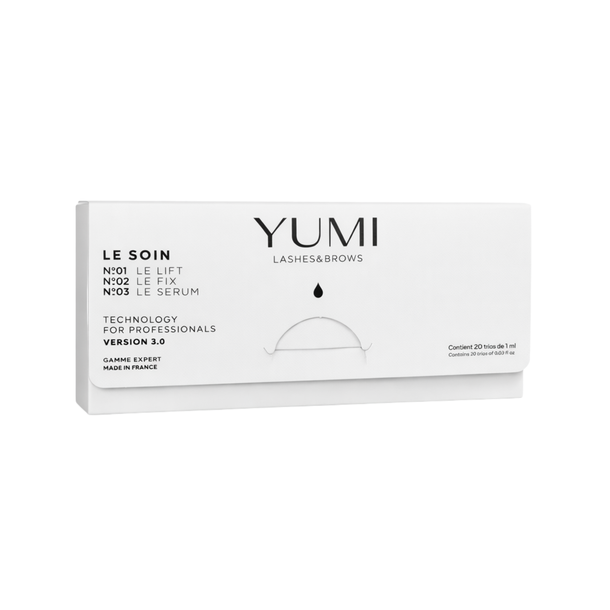 YUMI lashes and brows 3.0 product packaging on a white background