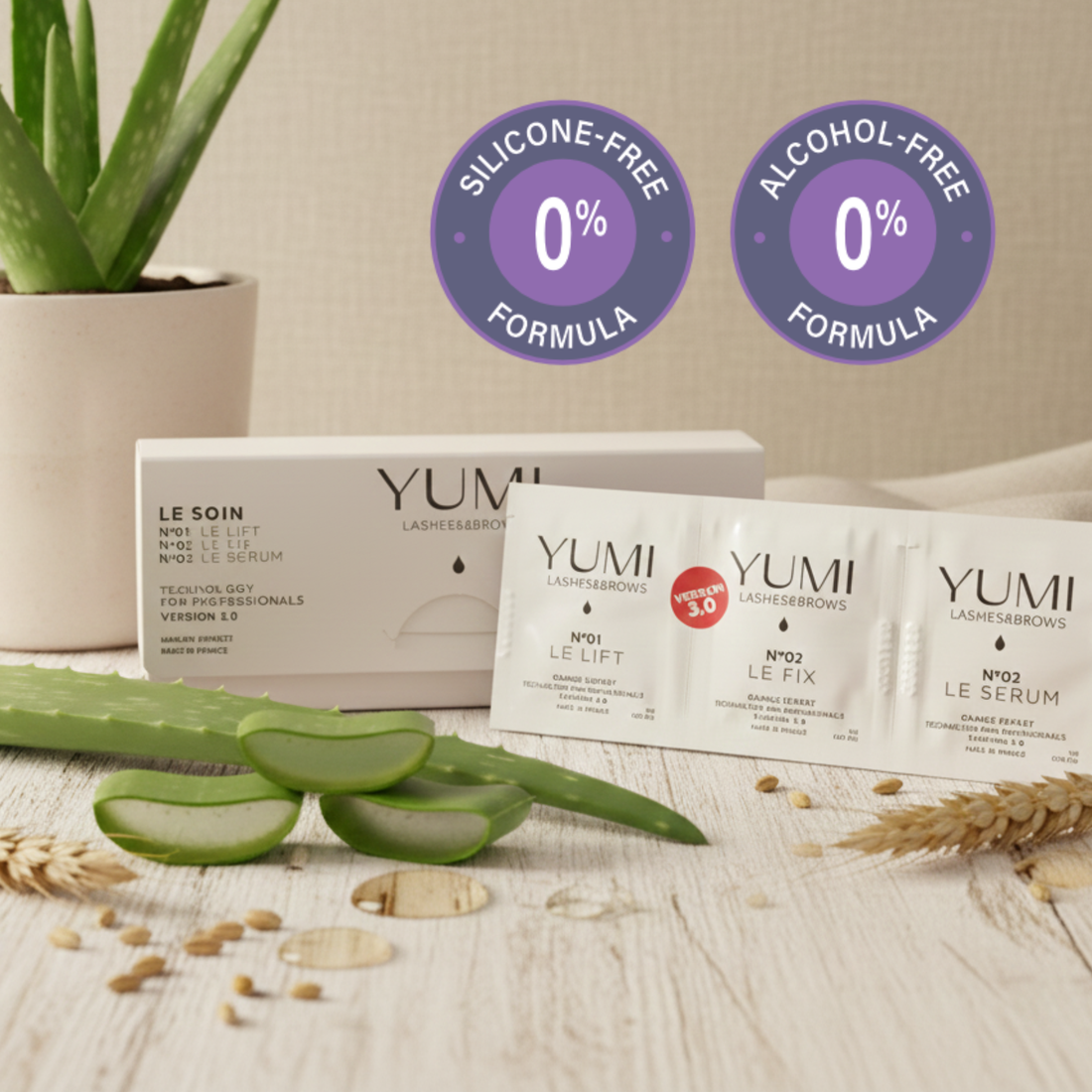 YUMI lashes and brows 3.0 product packaging on a white background