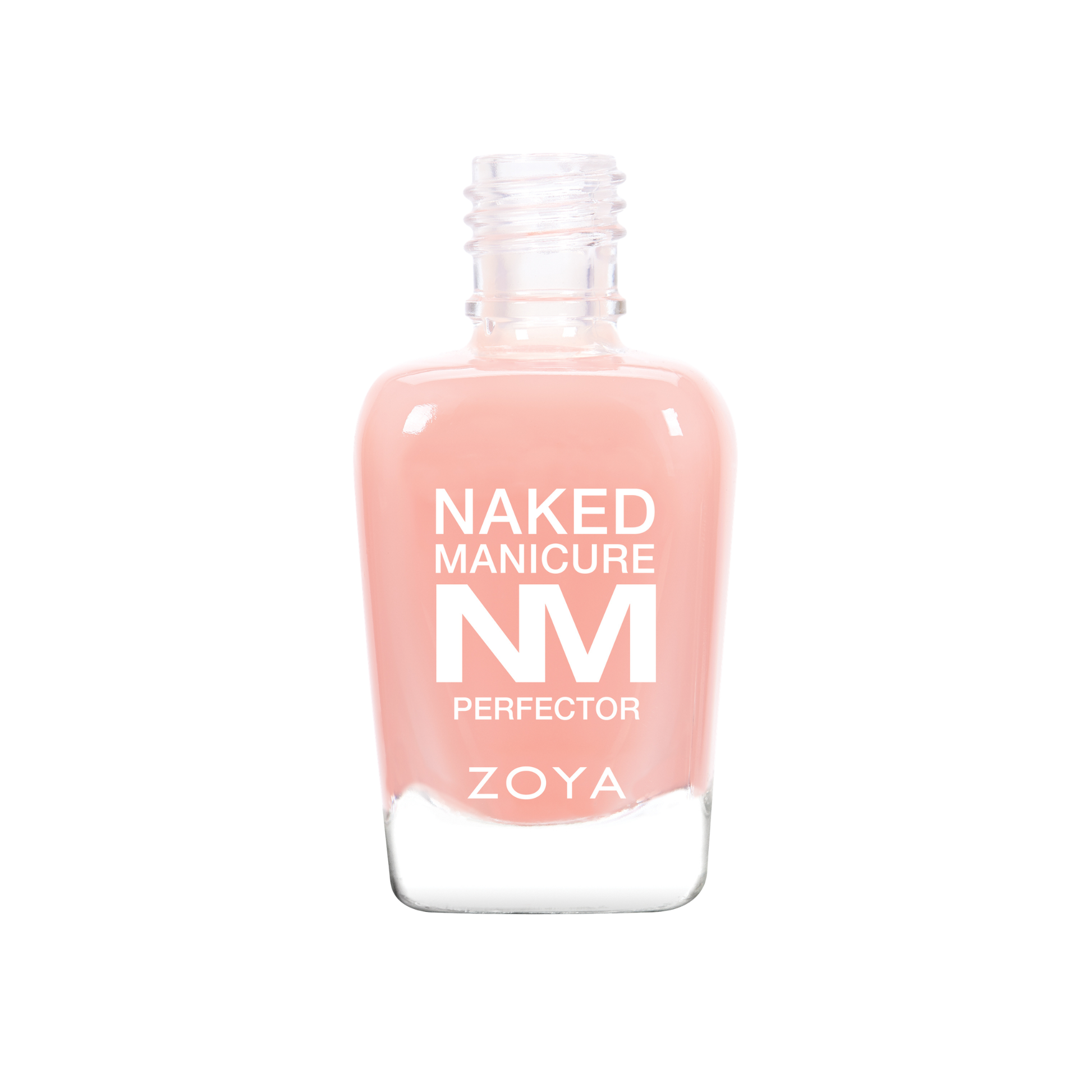 Zoya Naked Manicure Pink Perfector 15ml bottle showing the pink nail treatment inside a clear glass bottle with a white cap.