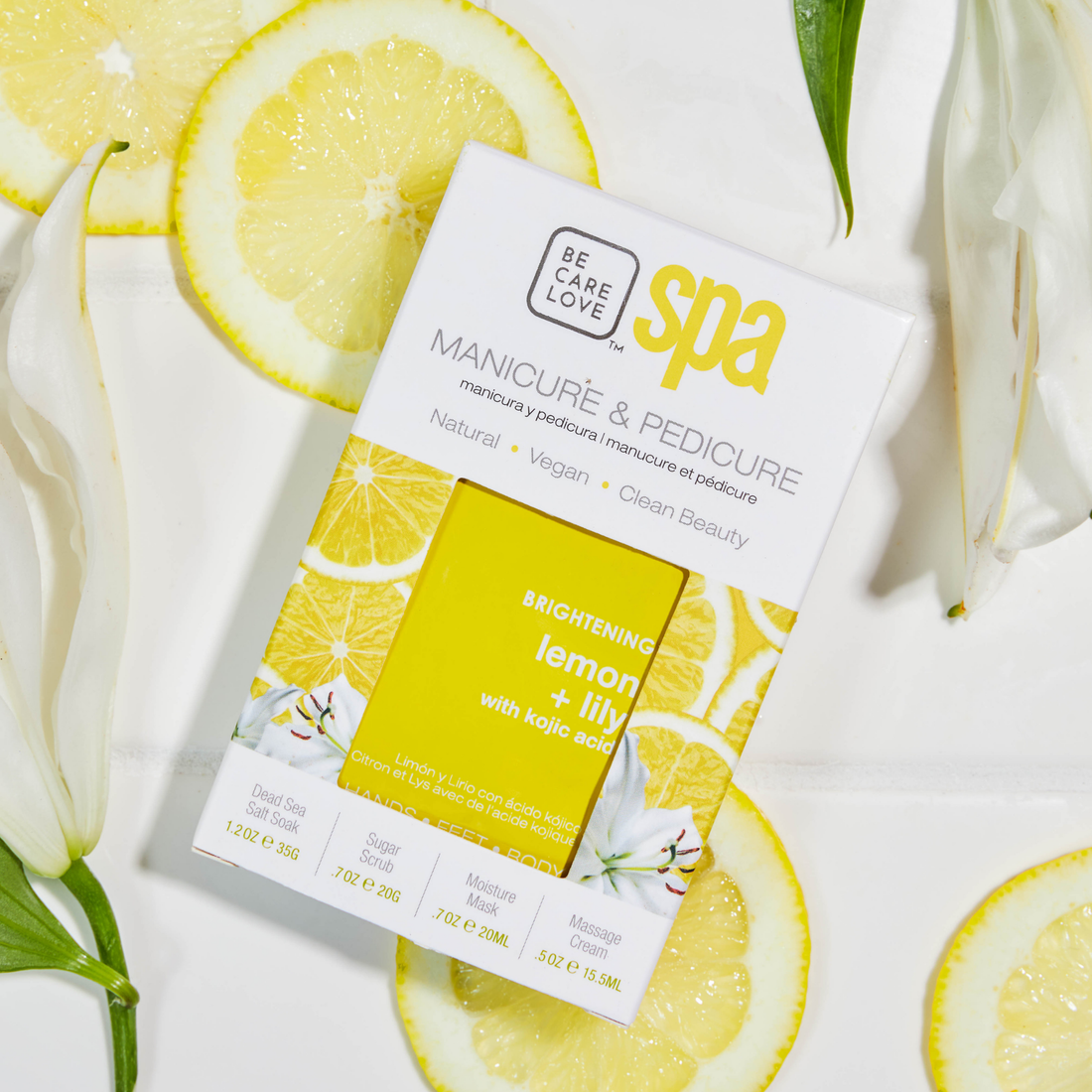 BCL SPA Brightening Lemon and Lily 4-step manicure and pedicure system with kojic acid in a box set.