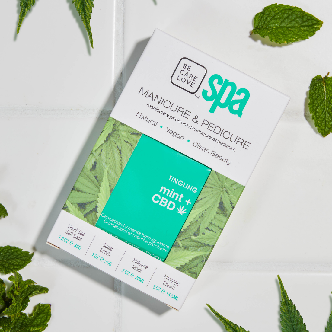 BCL SPA Tingling Mint 4 Step Manicure and Pedicure System in a box, featuring mint-infused products for nail care.