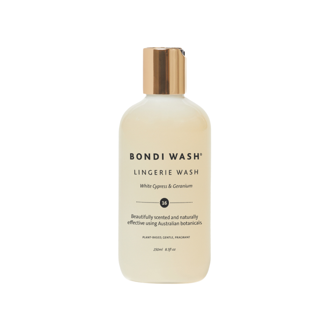 Bondi Wash lingerie wash detergent in 250ml bottle, gentle formula for delicate fabrics and lingerie cleaning.