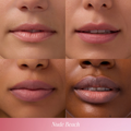 Coola Suncare Mineral Liplux Organic Tinted Lip Balm Sunscreen SPF30 in Nude Beach shade, showing the tinted lip balm on lips.