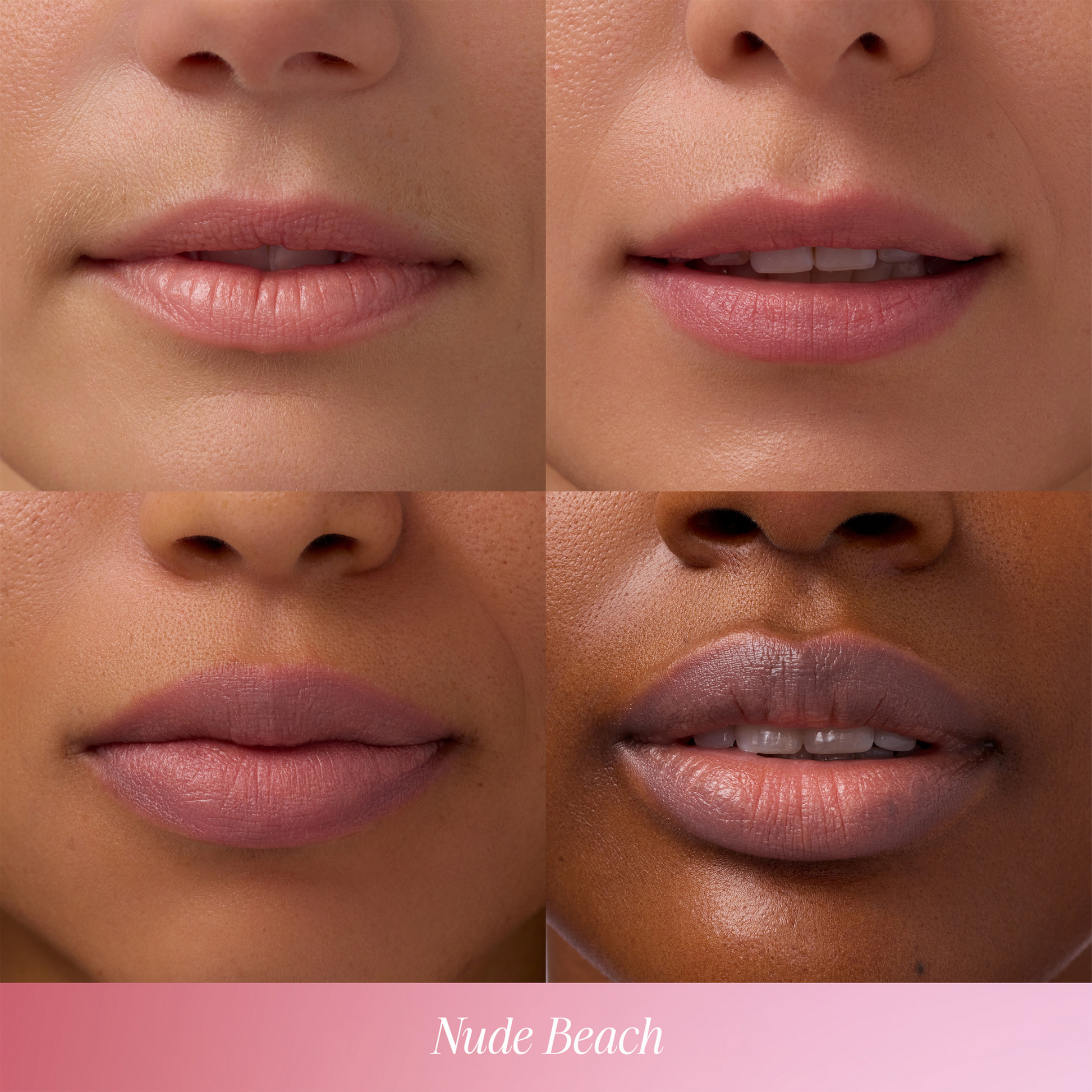 Coola Suncare Mineral Liplux Organic Tinted Lip Balm Sunscreen SPF30 in Nude Beach shade, showing the tinted lip balm on lips.