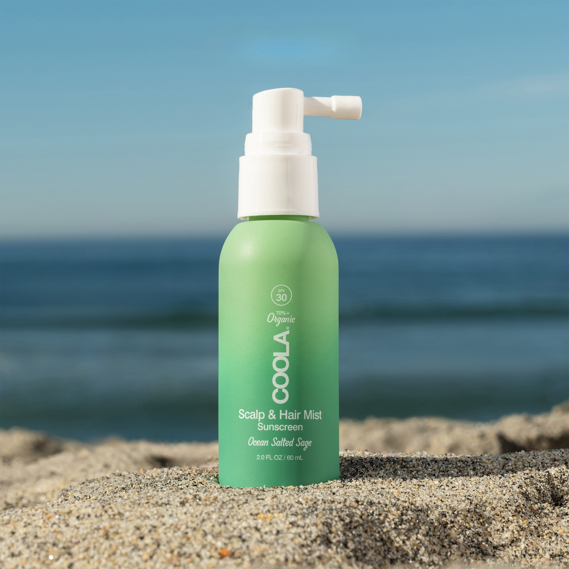 Coola Suncare Organic SPF 30 scalp and hair mist spray bottle, lightweight hair and head sunscreen to protect from sun damage