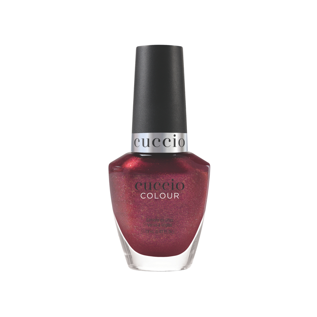 Cuccio Colour Cheers to New Year nail polish bottle with vibrant red hue, part of Cuccio Colour nail polish collection.