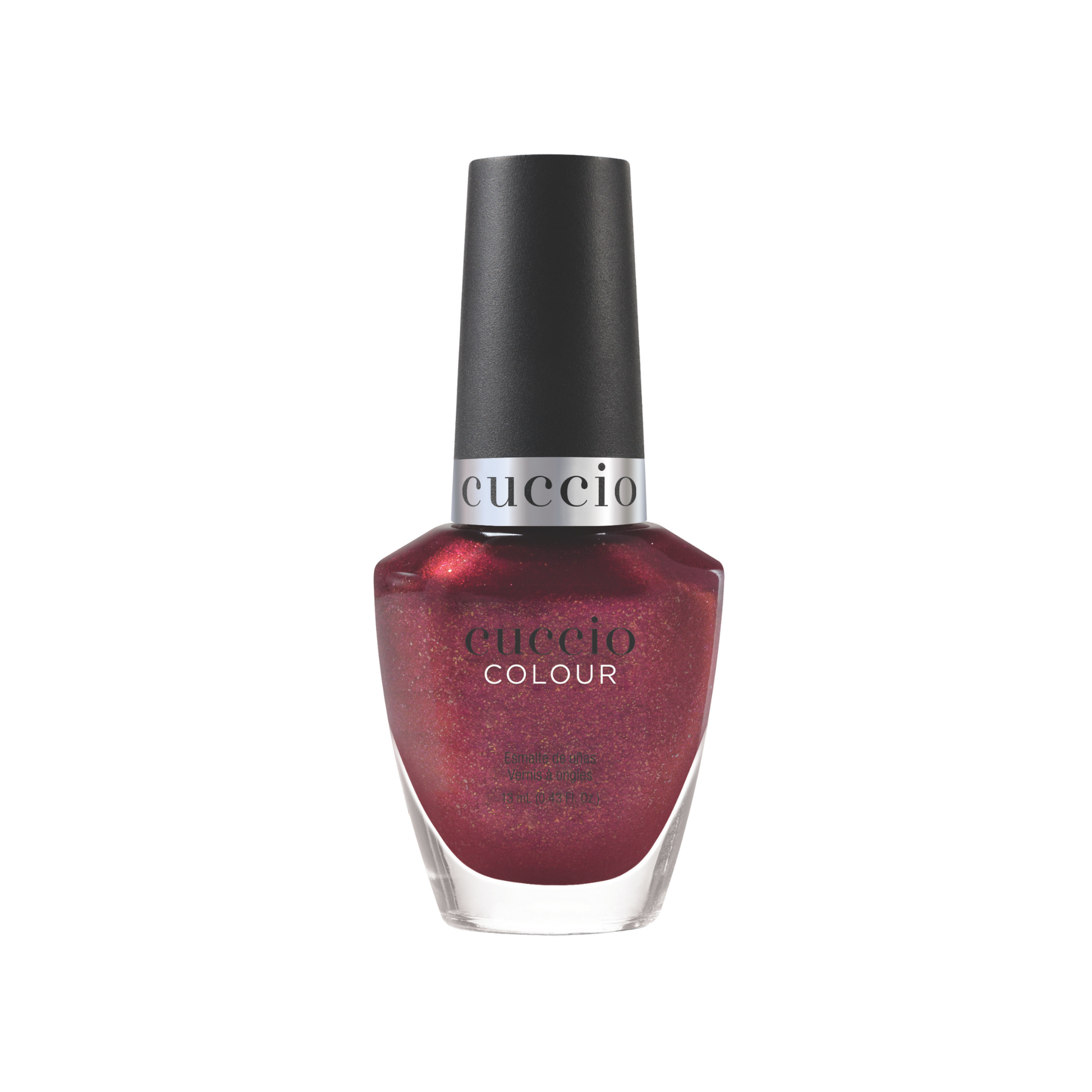 Cuccio Colour Cheers to New Year nail polish bottle with vibrant red hue, part of Cuccio Colour nail polish collection.