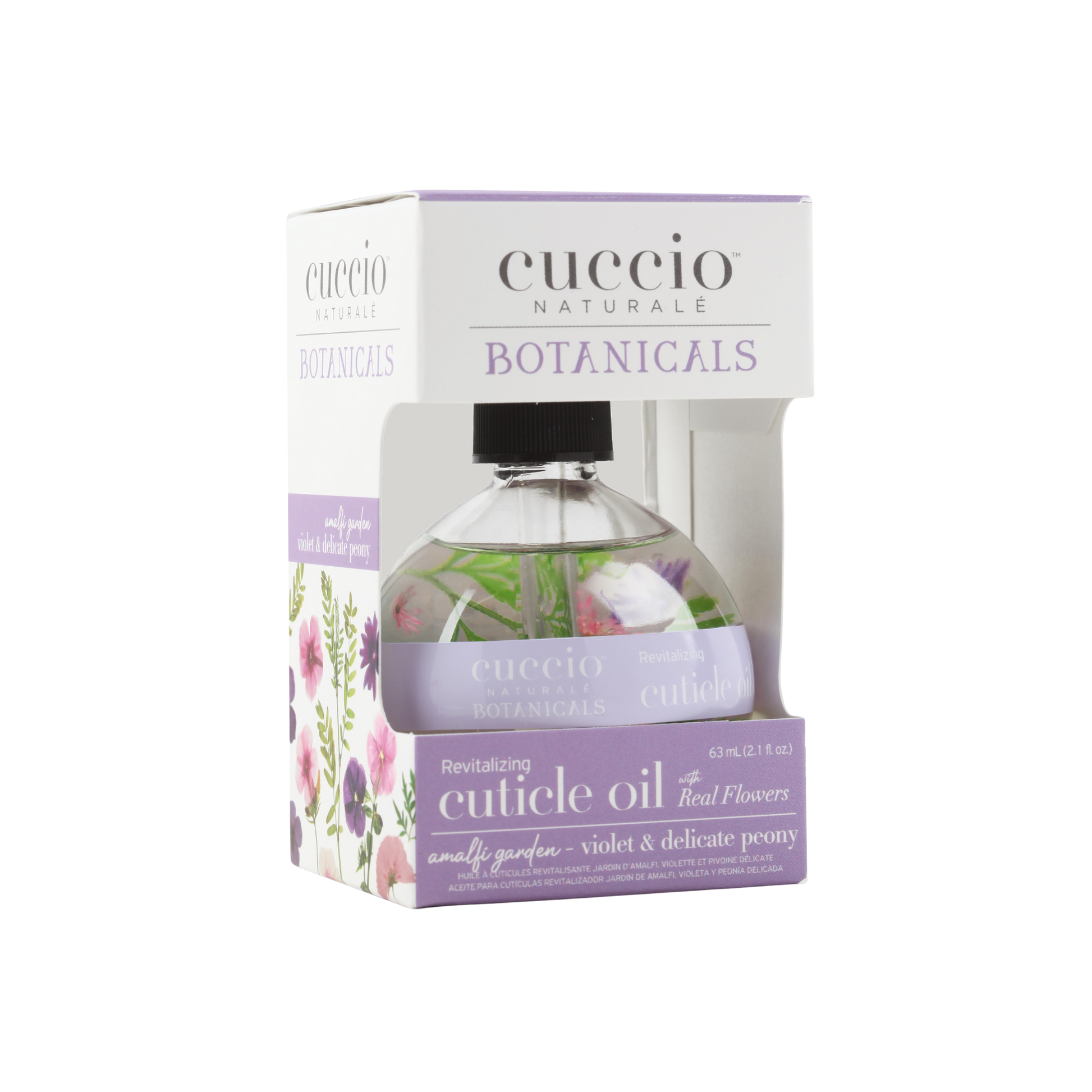 Cuccio Naturalé Amalfi Garden cuticle revitalizing oil in a 63ml bottle, featuring botanical ingredients for nail care and hydration.