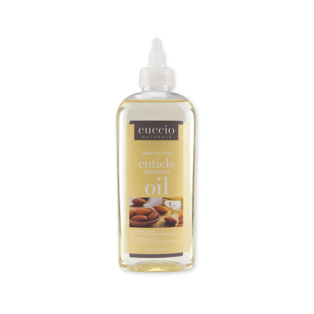 Cuccio Naturalé Sweet Almond Cuticle Revitalizing Oil refill in 240ml bottle, nourishing cuticle cream and oil for healthy nails