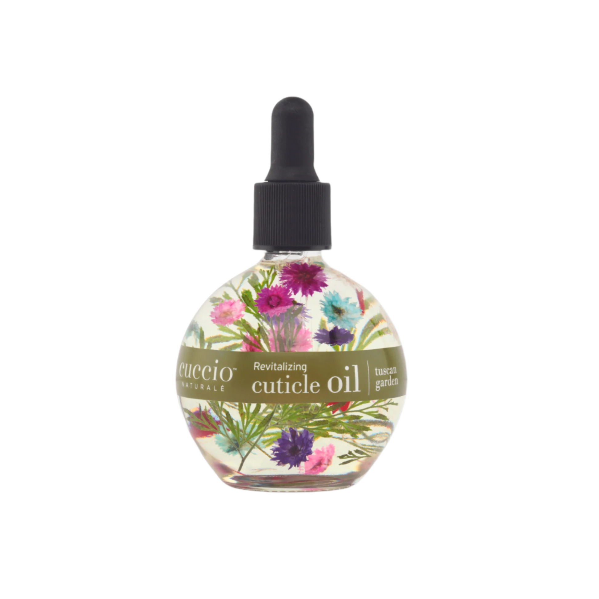 Cuccio Naturalé Cuticle Revitalizing Oil in Tuscan Garden scent, 75ml bottle with applicator tip for nourishing cuticles.