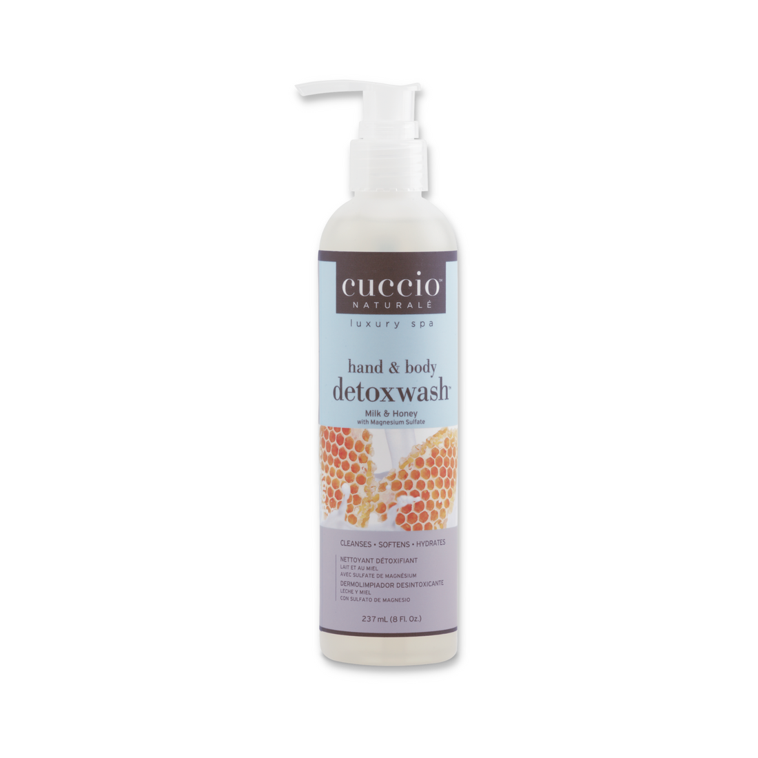 Cuccio Naturalé Milk & Honey Body Wash in 237ml bottle, showcasing the creamy formula designed for gentle cleansing.