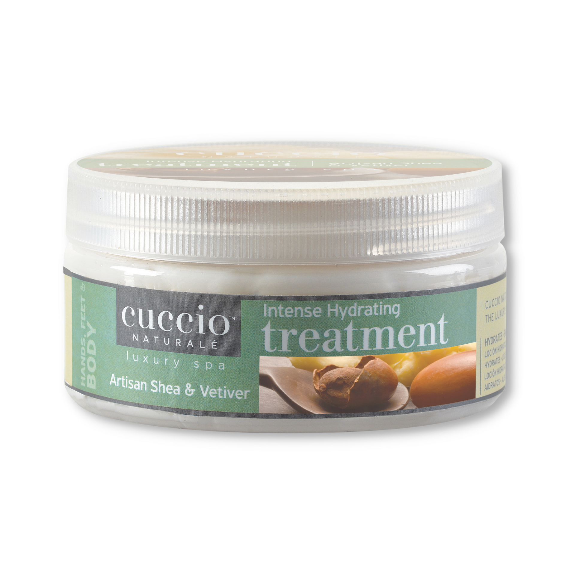 Cuccio Naturalé Intense Hydrating Treatment lotion with artisan shea and vetiver for deep moisturizing and skin nourishment.