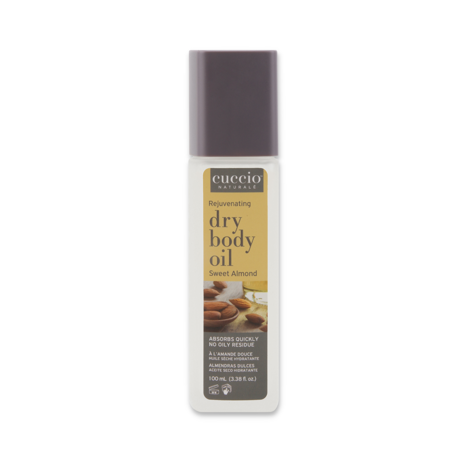 Cuccio Naturalé Rejuvenating Dry Body Oil with sweet almond, 100ml bottle, showcasing smooth, nourishing body oil for glowing skin.