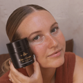 Eco by Sonya Driver Glory Cream skincare serum in a glass jar with a white lid, showcasing a smooth, creamy texture.