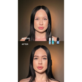 Élan Cosmetics Élan Oxidant 1% for eyelash and eyebrow tinting, shown in before and after images.