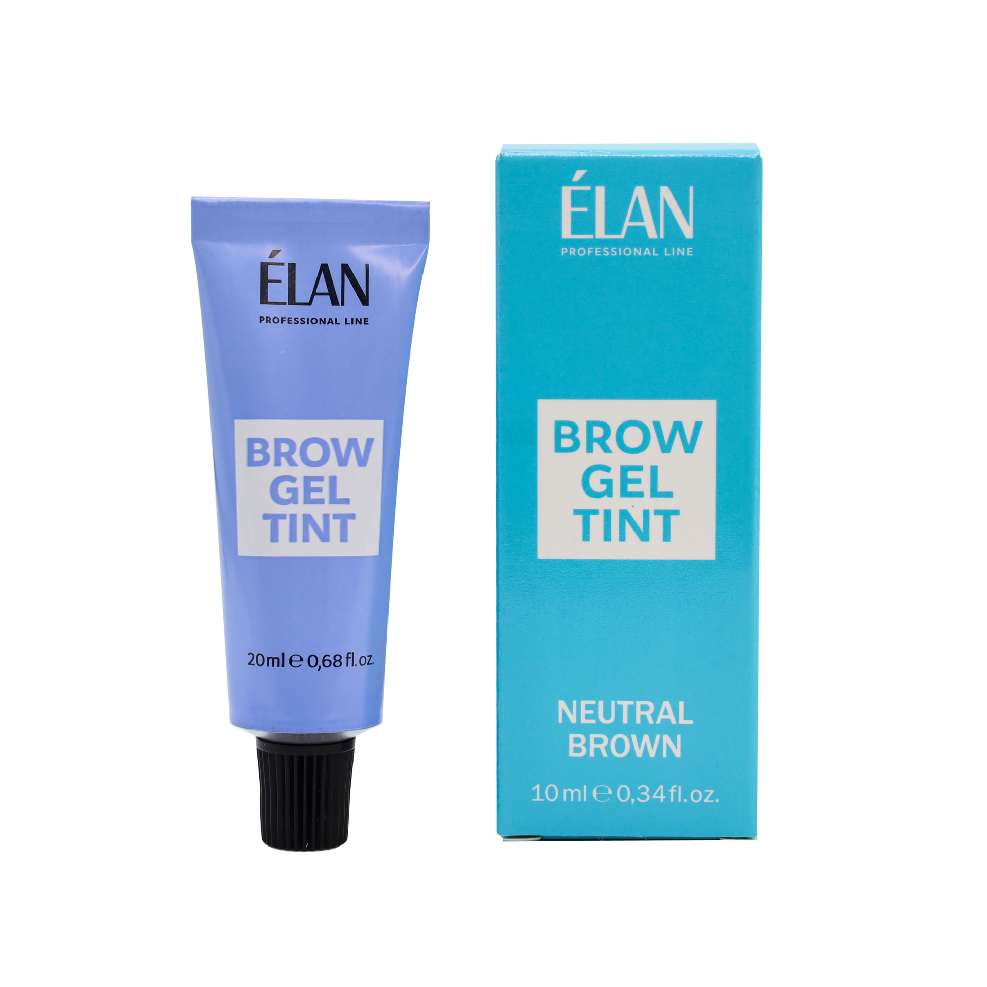 Élan Brow Gel Tint Neutral Brown in a 20ml tube, designed for natural-looking lash and brow tinting.