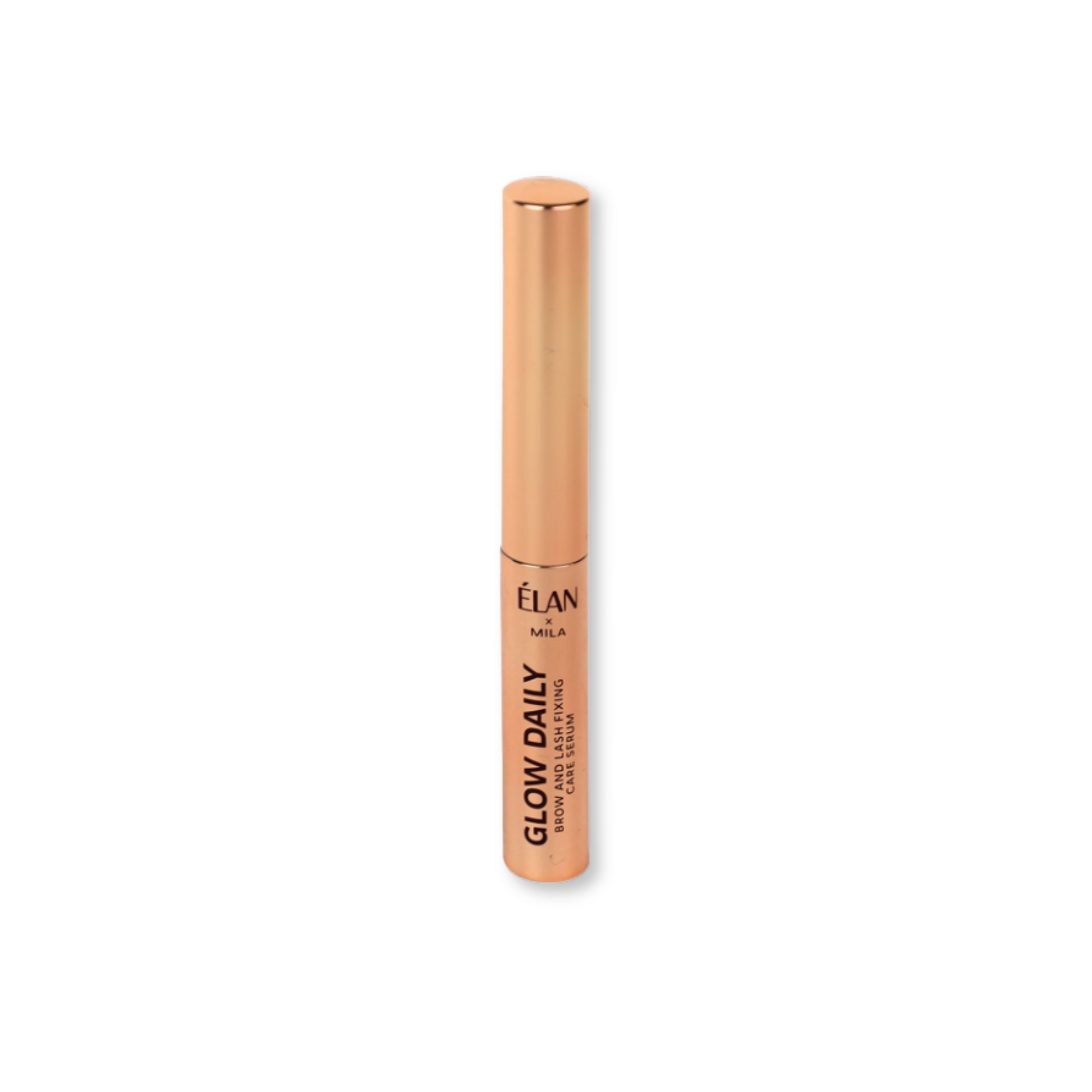 Élan Glow Daily Brow and Lash Fixing Serum bottle with applicator, part of Élan Cosmetics' lashes and brows aftercare line.
