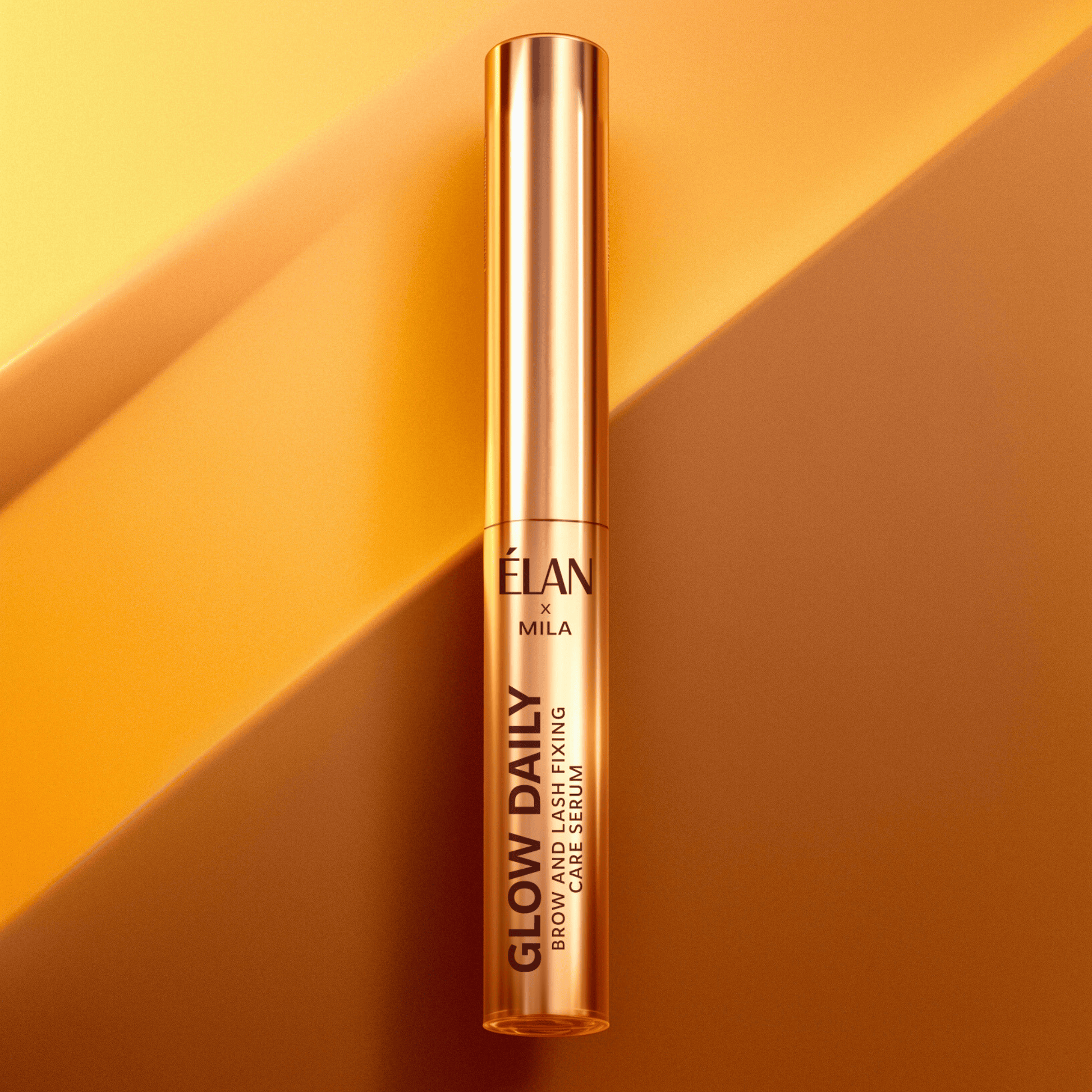 Élan Glow Daily brow and lash fixing serum in a sleek bottle, designed for aftercare to enhance and strengthen lashes and eyebrows.