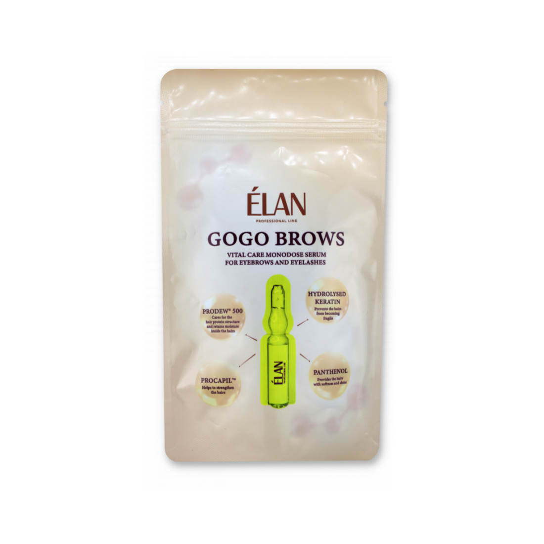 Élan GoGo Brows Vital Care Serum for eyebrows and eyelashes, 1ml monodose applicator, aftercare for lash and brow health.