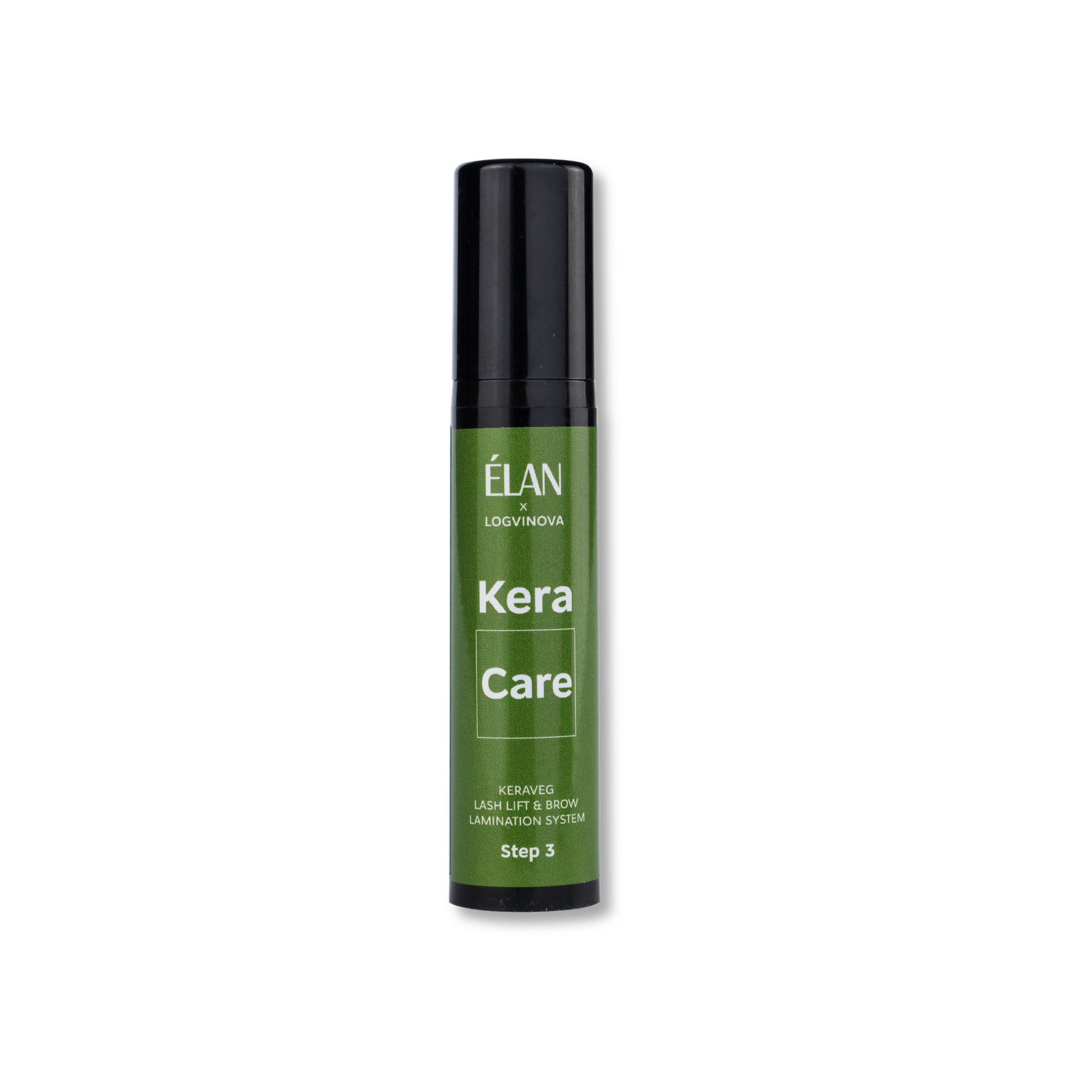 Élan KeraCare Lash & Brow Caring Serum applied to lashes and brows for lamination, part of the KeraVeg Lash Lift and Brow Lamination System.