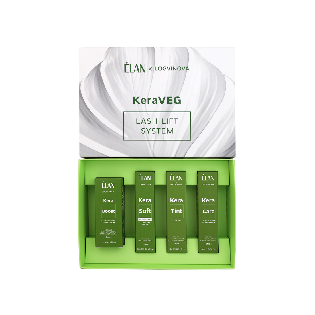 Élan KeraVeg Lash Lift System Kit for lashes and brows lamination, featuring professional tools and products from Élan Cosmetics.