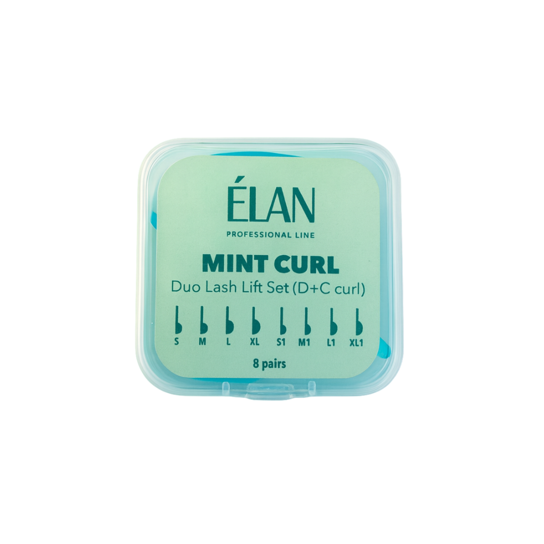 Élan Mint Curl Duo Lash Lift Set with silicone pads showing lash lifting tools and D+C Curl silicone pads from Élan Cosmetics.