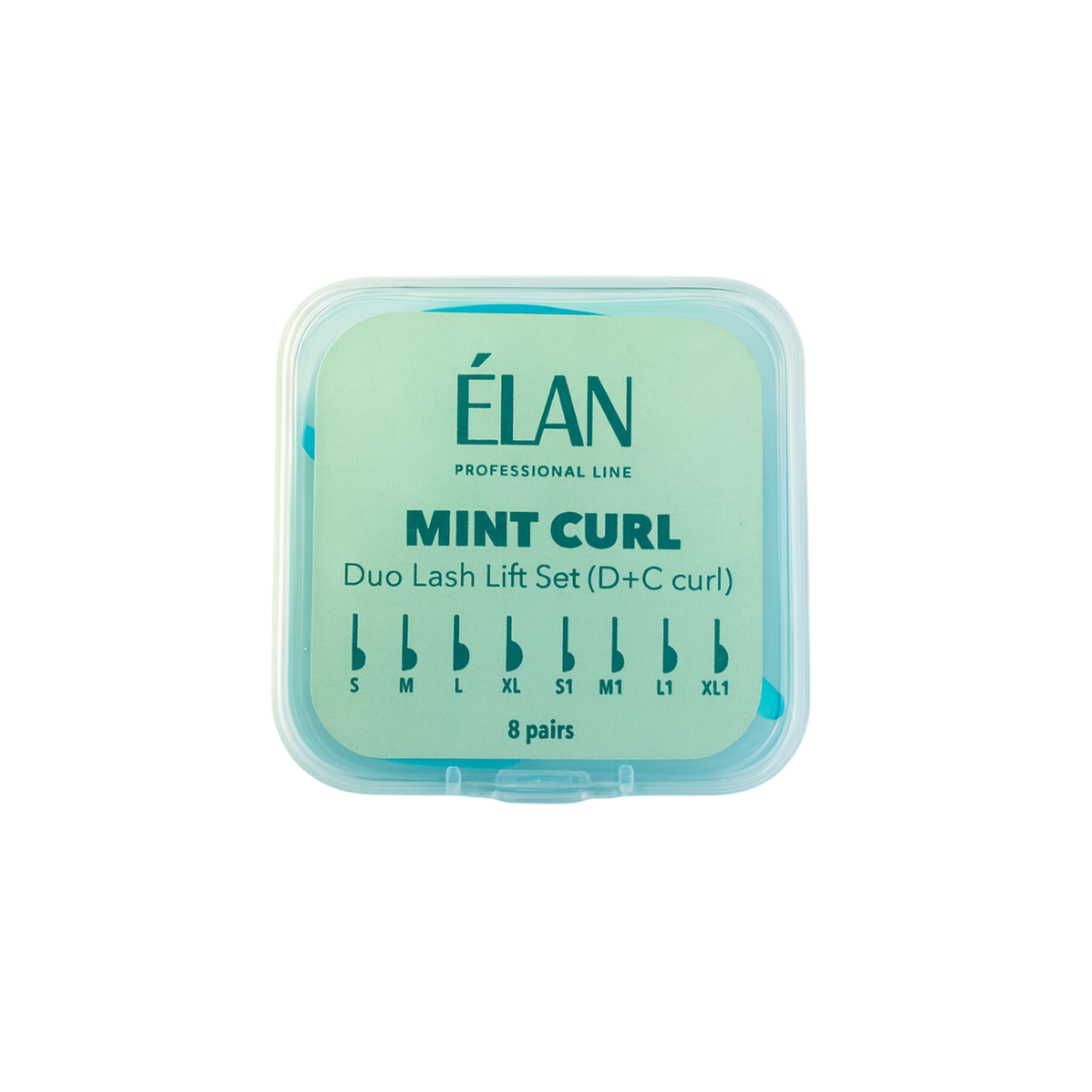 Élan Mint Curl Duo Lash Lift Set with silicone pads showing lash lifting tools and D+C Curl silicone pads from Élan Cosmetics.