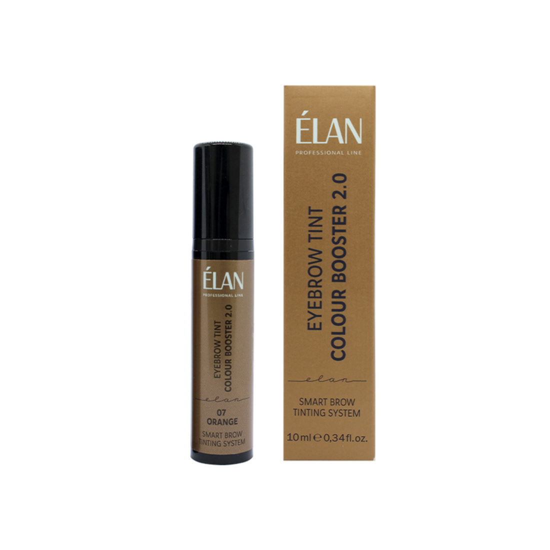 Élan Smart Brow Tinting System eyebrow tint colour booster 2.0 in shade 07 Orange, displayed in a sleek bottle with applicator.
