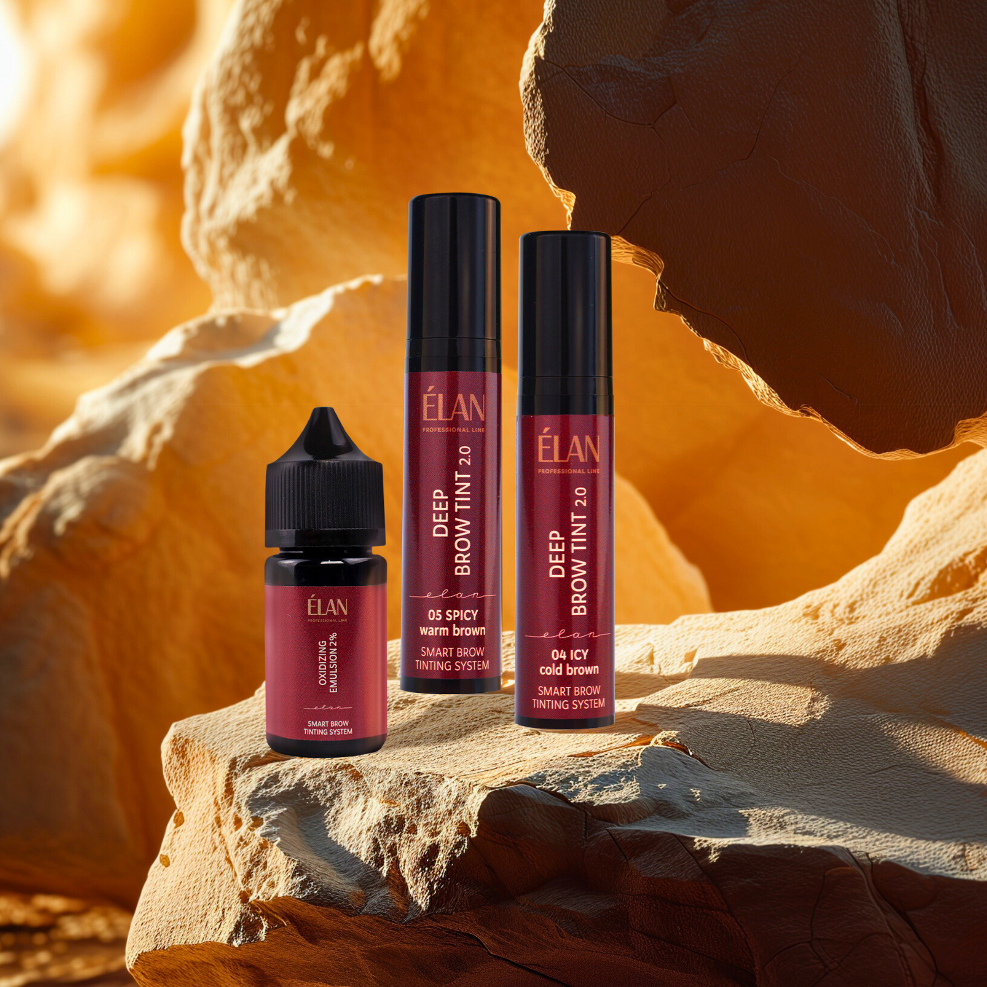 Élan Cosmetics Smart Brow Tinting System Oxidizing Emulsion 2% for lashes and brows, showing the product bottle and applicator.