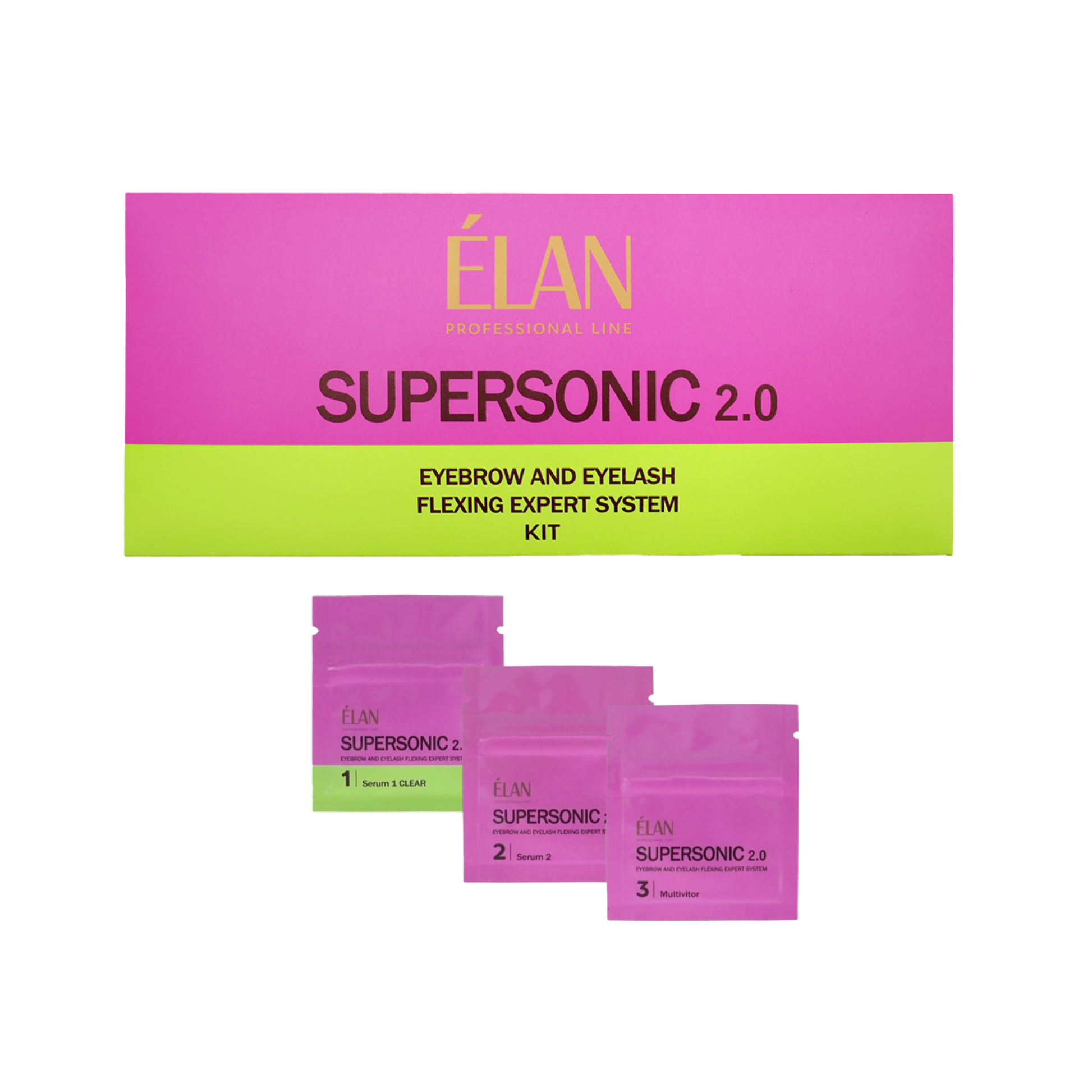 Élan Supersonic 2.0 brow lamination and lash lift sachets set, professional eyelash and eyebrow lamination products by Élan Cosmetics.