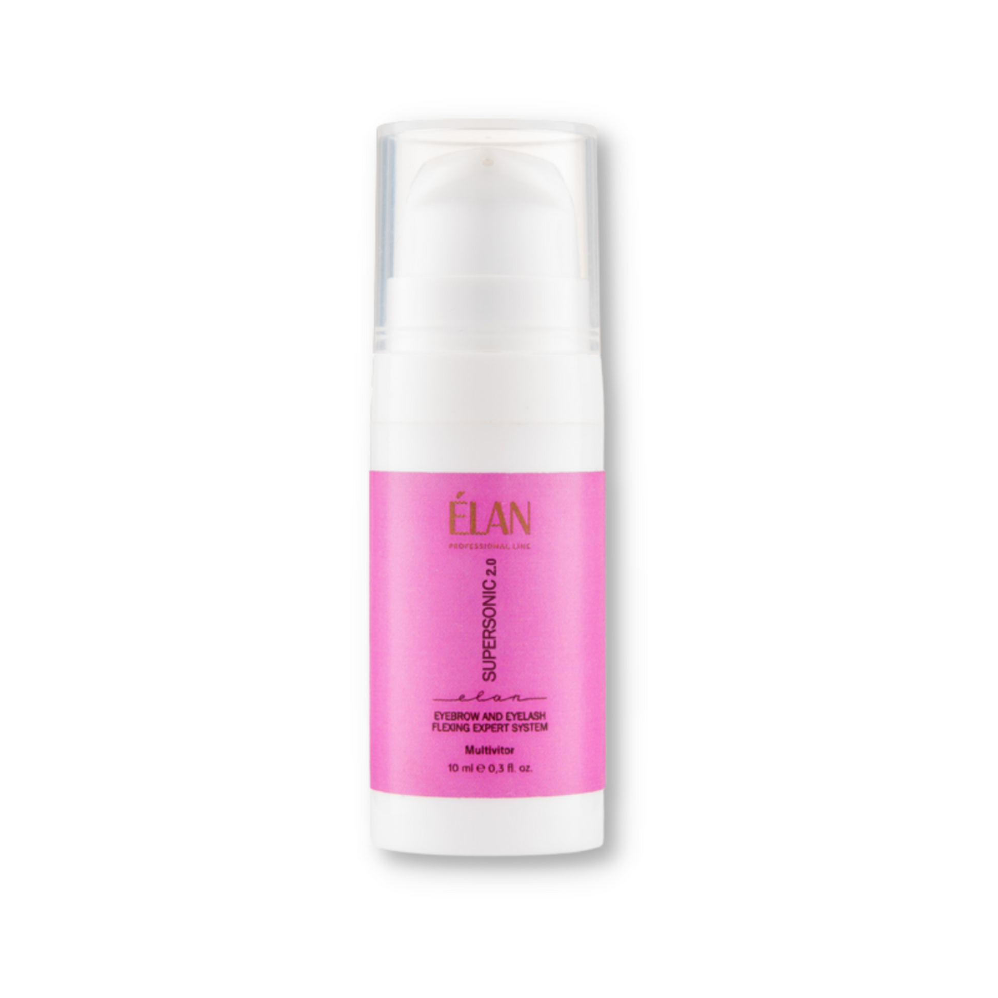 Élan Supersonic 2.0 Multivitor for lashes and brows lamination, showing the 10ml bottle in a professional setting.