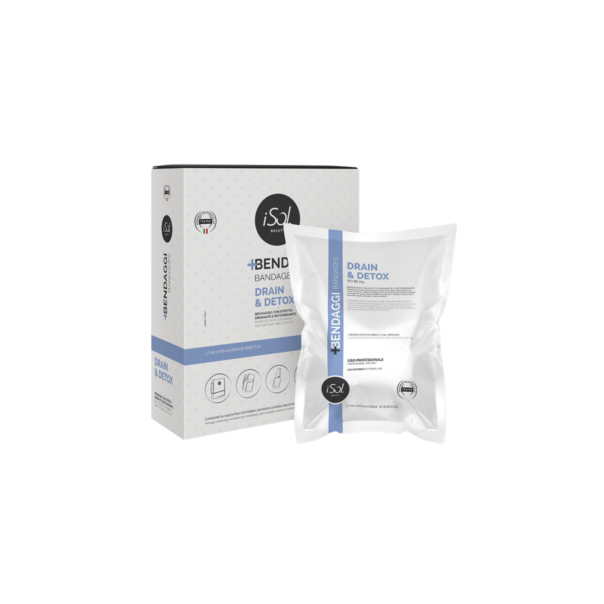 iSol.Beauty skin care bandage drain and detox product with white and green packaging, designed for skin detox and drainage.