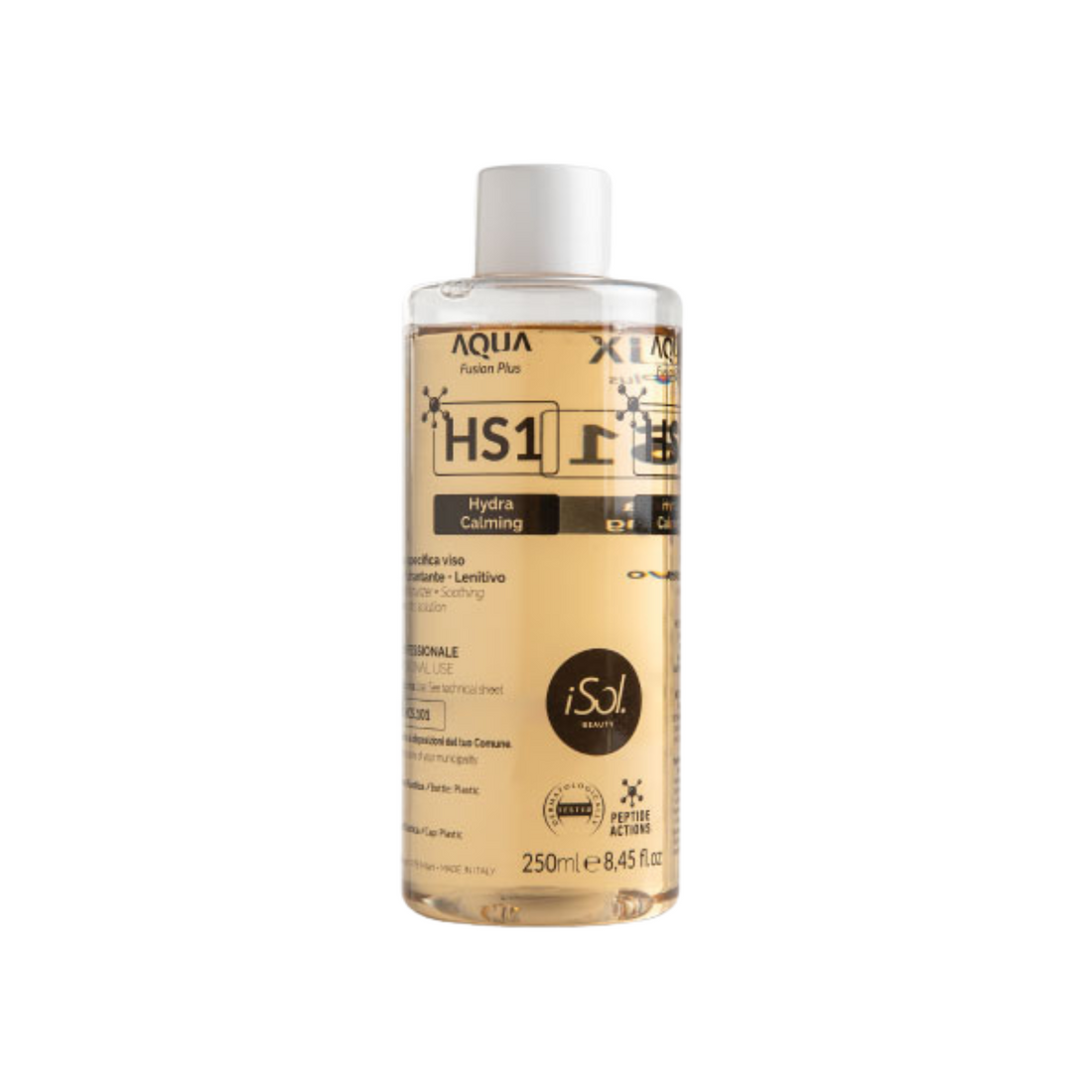 iSol.Beauty HS1 Hydra Calming Solution in a 250ml bottle, soothing skin care product with hydrating and calming properties.
