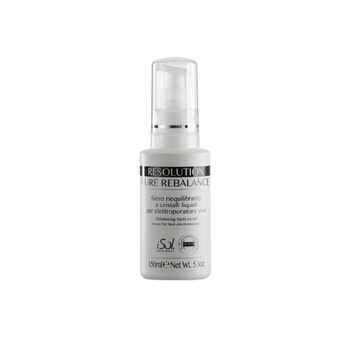 iSol.Beauty Resolution Pure Rebalance skin care product in a 150ml bottle, designed for facial rejuvenation and skin balancing.