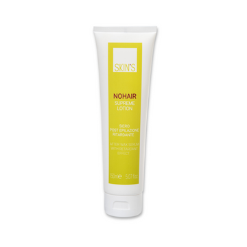 Skin's NoHair Supreme Lotion from SKIN'S epilation product line, shown in a sleek bottle with a pump dispenser.