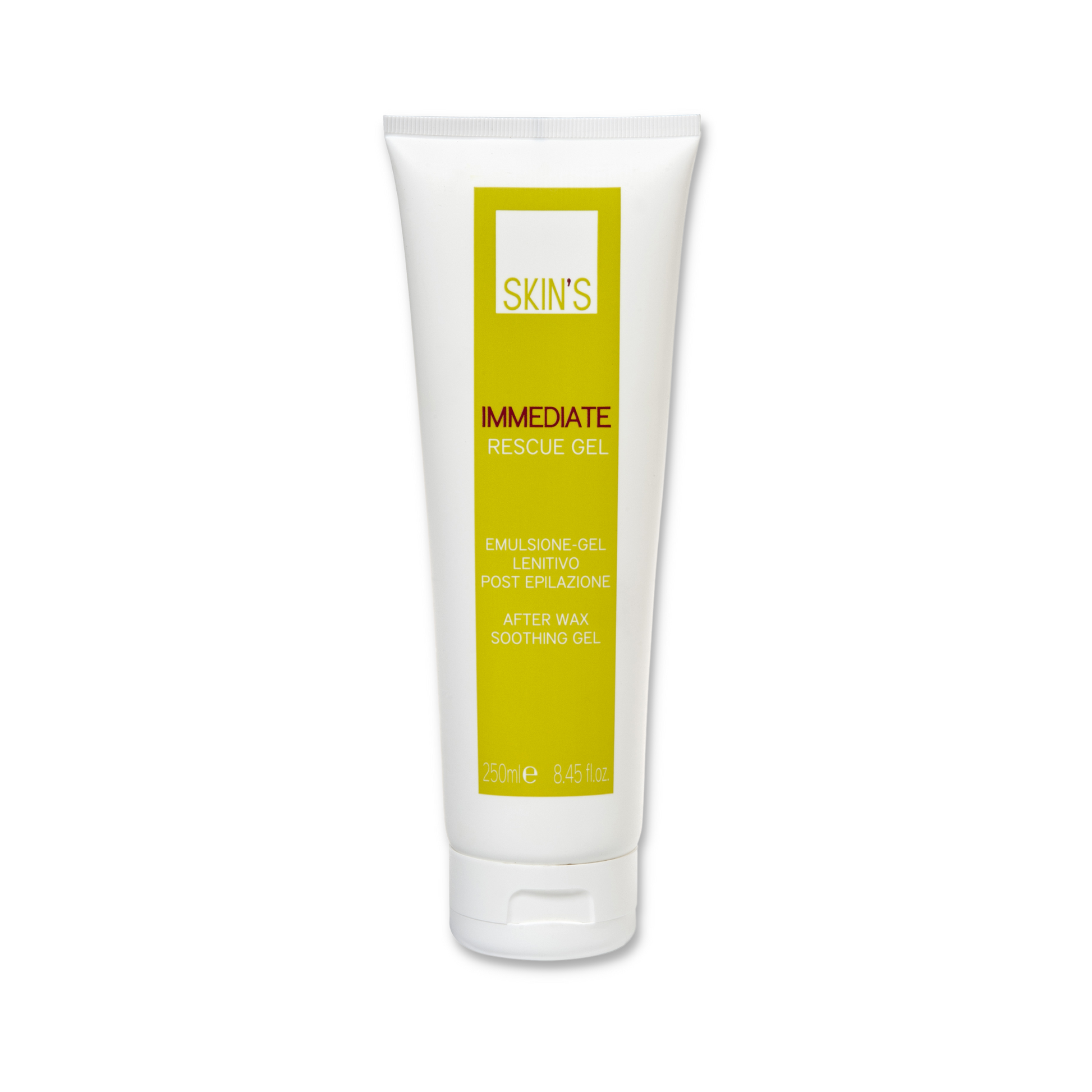 SKIN'S Immediate Rescue Gel for epilation, clear gel in a tube, designed to soothe and calm skin after hair removal.