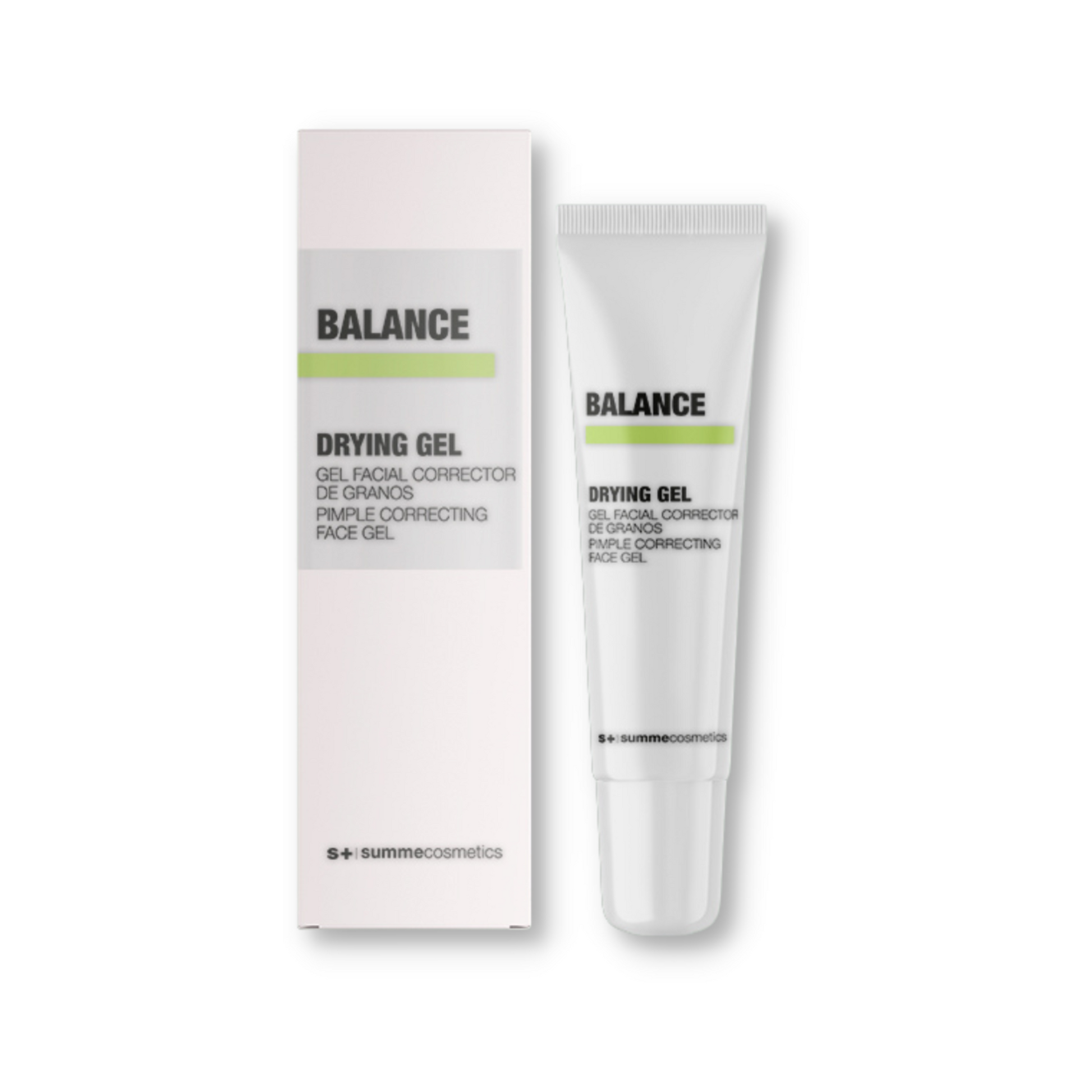 SummeCosmetics Balance Drying Gel in a tube, facial cleanser for oily skin, with clear gel texture and labeling visible.